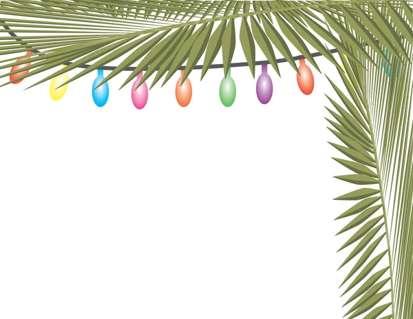 Hojas Palmera Luces Cuerda Coloridas — Vector de stock