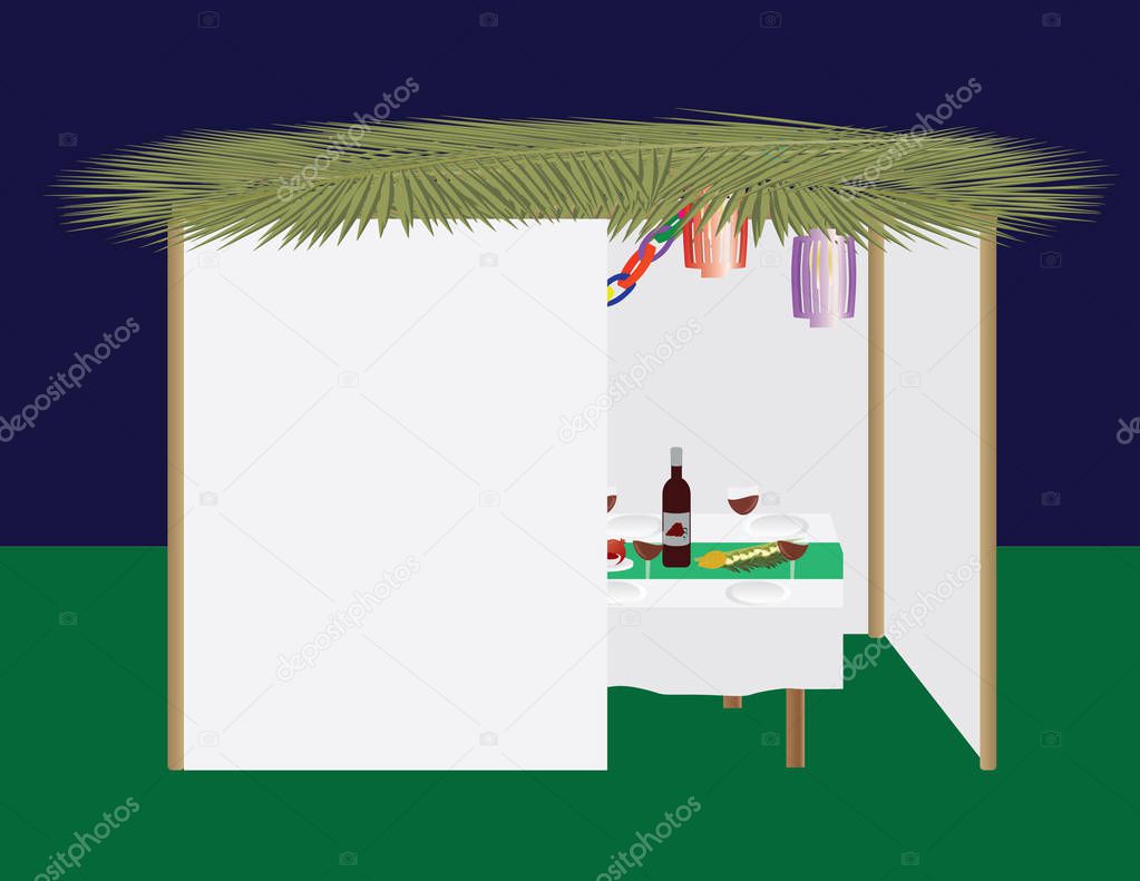 Jewish holiday traditional Sukkah and dinner table