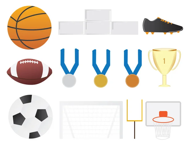Mannschaftssport Elemente Cliparts Set Basketball Fußball Fußball Vektorelemente — Stockvektor