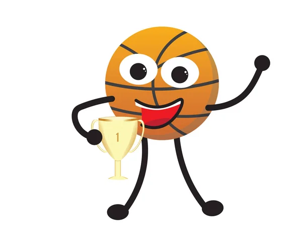 Feliz Personaje Baloncesto Sosteniendo Trofeo — Vector de stock