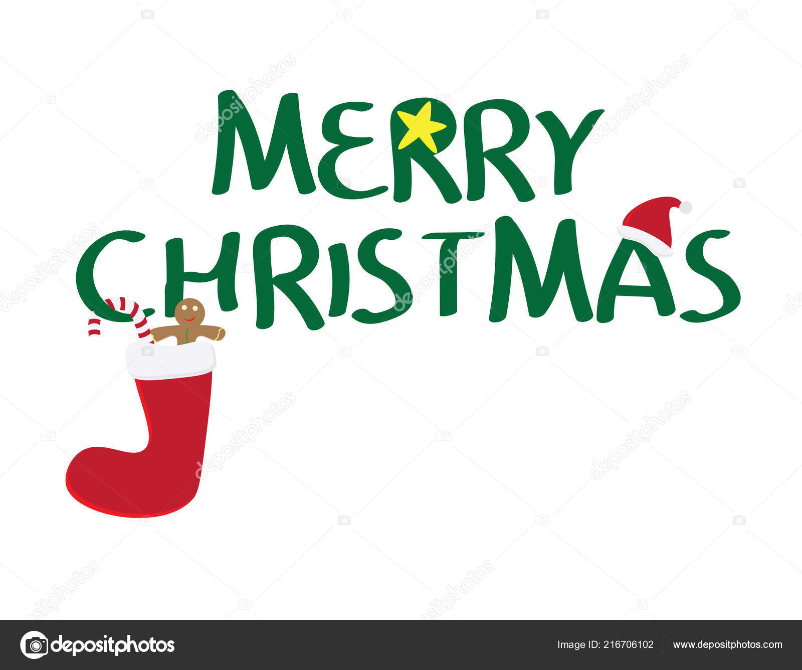 Merry Christmas Logo Santa Hat Yellow Star Red Sock Gingerbread Vector Image By C Sigdesign Vector Stock