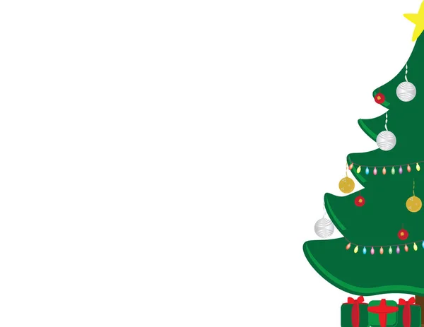 Árbol Navidad Decorado Regalos Verdes Rojos Sobre Fondo Blanco — Vector de stock