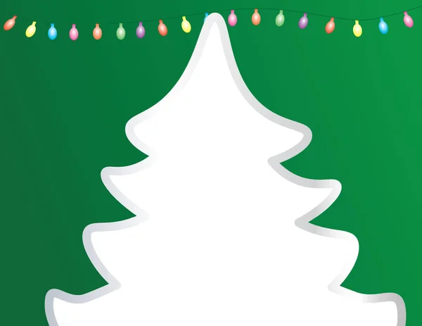 Forma Albero Natale Silhouette Bianca Luci Colorate Sfondo Verde — Vettoriale Stock
