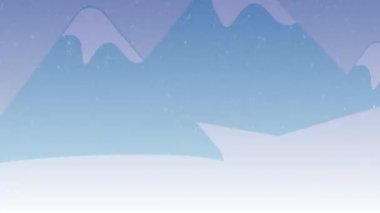 Kış satış animasyon, holding tablet ile kış indirimi metin kırmızı arka plan, Blue Dağları kar arka plan üzerinde kırmızı el hortumlar