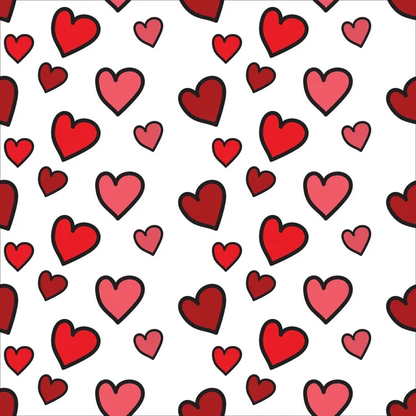 Rote Herzen Verschiedene Richtungen Nahtloses Muster Auf Weißem Hintergrund — Stockvektor