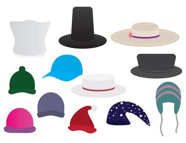 Ensemble Chapeaux Différents Illustrations Sur Fond Blanc — Image vectorielle