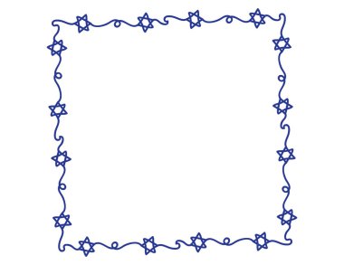 Elle çizilmiş Mavi Davut yıldızı çerçeve beyaz arka plan üzerinde