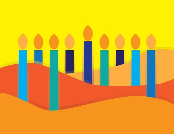 Abstracto Hanukkah Menorah sobre fondo amarillo y naranja — Vector de stock