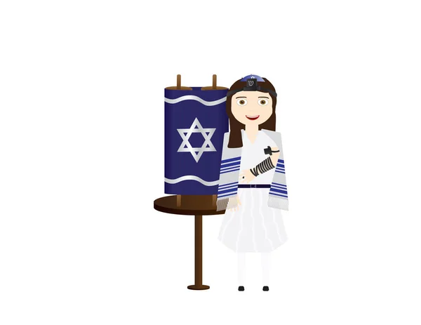 Fille juive près de Torah Scroll — Image vectorielle