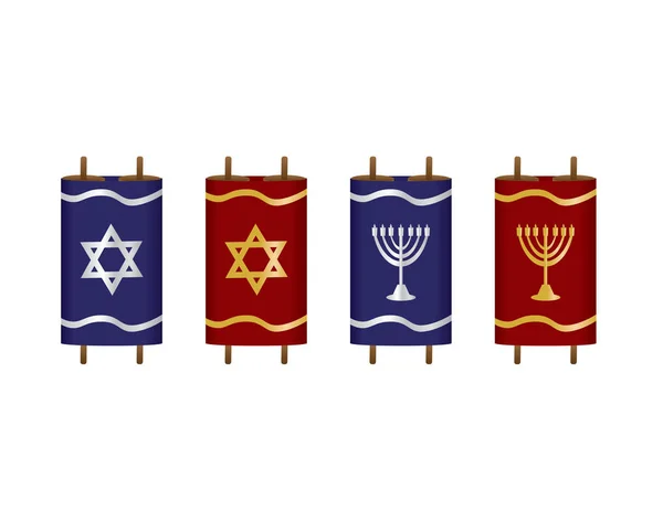Conjunto de Torah Scroll Vector Ilustração com capas azul e vermelho — Vetor de Stock