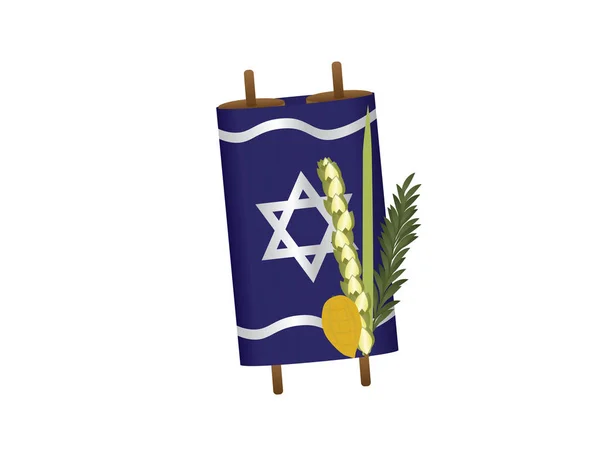 Torah Scroll e Sukkot Quatro Espécies — Vetor de Stock