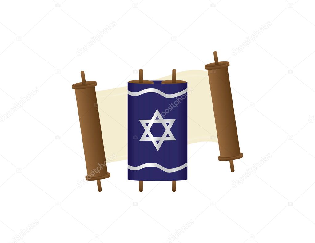 Open Torah Scroll and Close Torah scroll with Blue Cover on White Background