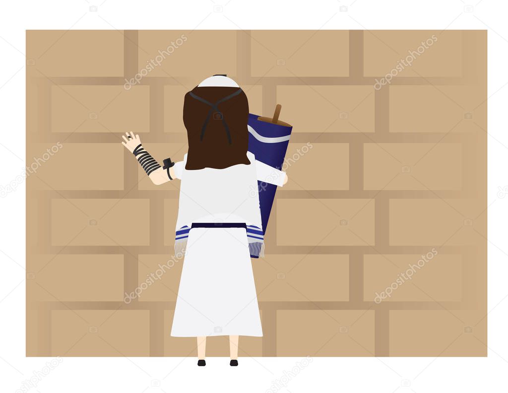 Jewish Girl Holding Torah Near the Holy Western Wall