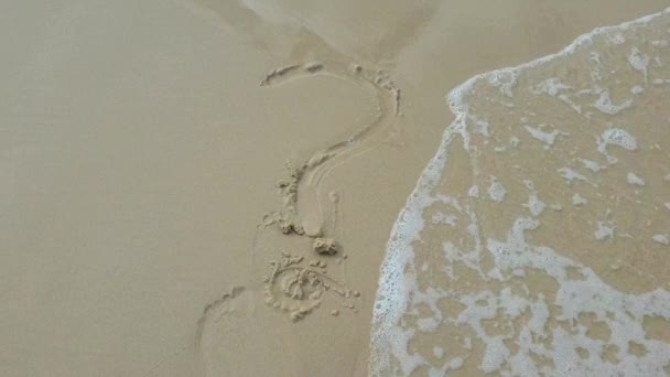 Soru Işareti Deniz Dalgaları Tarafından Silindi Yavaş Çekim — Stok video