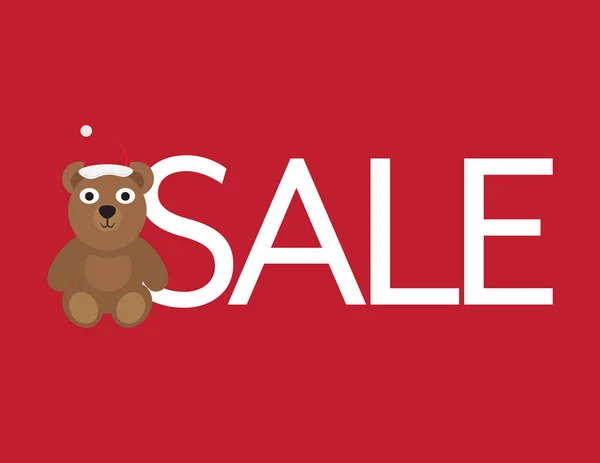 Vendita di Natale - Carino orso con Santa Hat e lettere bianche su sfondo rosso — Vettoriale Stock
