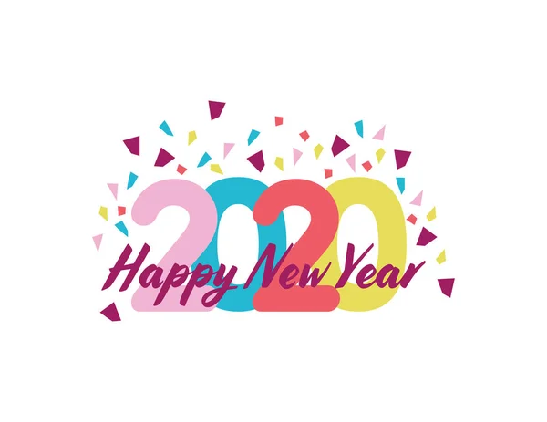 Colorful Happy New Year 2020 with Confetti — Stock Vector