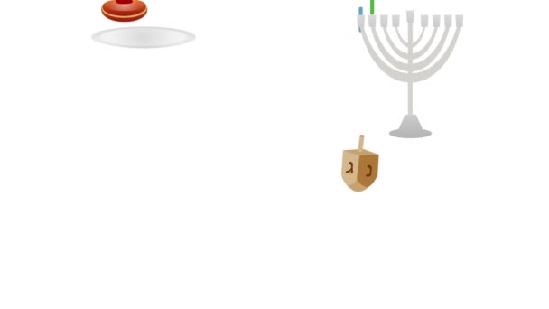 Happy Hanukkah Animated Video Met Menorah Dreidels Donuts — Stockvideo