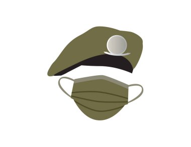 Green military hat and face mask on White background clipart
