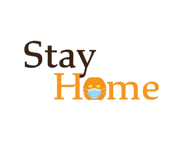 Online Halloween Bruin Oranje Tekst Stay Home Met Schattige Oranje — Stockvector