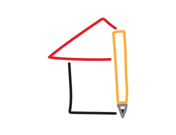 Ікона Домашнього Навчання Ручний Малюнок Будинку Олівця Білому Тлі — стоковий вектор