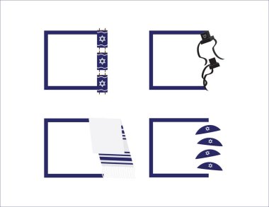Set of 4 Square templates for Jewish holidays and events, with Torah scroll, Tefillin, Tallit and Kippah clipart