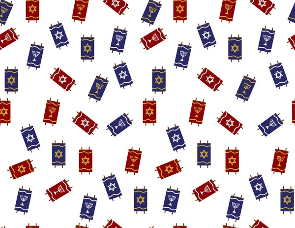 Rouge Bleu Torah Fait Défiler Motif Sans Couture Sur Fond — Image vectorielle