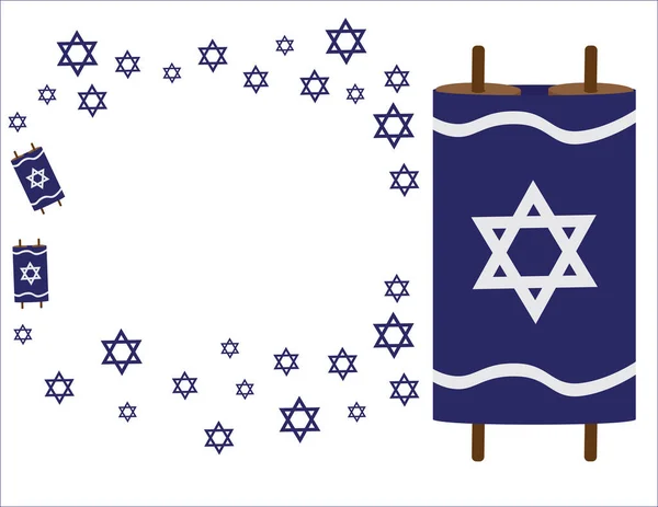 Torah Rollen Blauwe Ster Van David Symbolen Witte Achtergrond — Stockvector