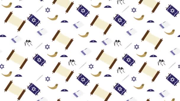 Joodse Elementen Geanimeerde Achtergrond Torah Scroll Thora Hand Tallit Star — Stockvideo