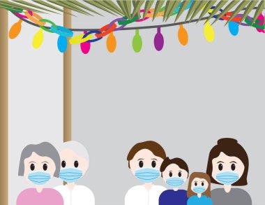 Jewish family - Parents, children and grandparents, in a Sukkah, wearing Blue surgical face masks clipart