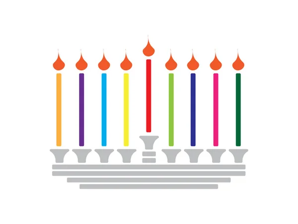 Menorah Hanoukka Gris Avec Des Bougies Colorées Sur Fond Blanc — Image vectorielle