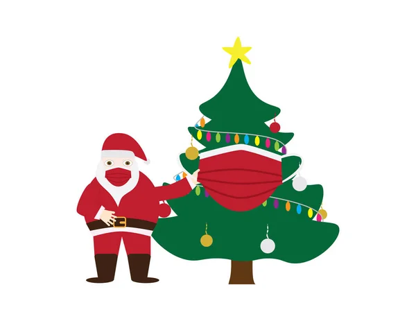 Babbo Natale Albero Natale Indossano Maschere Rosse Illustrazione Vettoriale Sfondo — Vettoriale Stock
