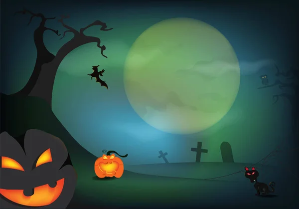 Halloween Pumpkin Graveyard Full Moon Dark Night Halloween Day Celebration — стоковый вектор