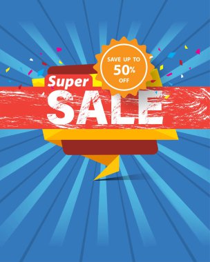 Satılık Şablon afiş özel indirim % 50 off süper, illüstrasyon tasarım vektör.