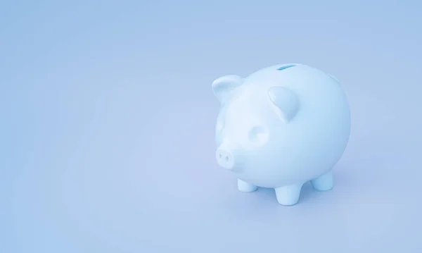 Piggy Πίσω Στο Στούντιο Παστέλ Μπλε Χρώμα Οικονομική Κατάσταση Παγκόσμια — Φωτογραφία Αρχείου