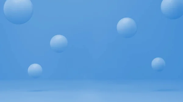 Mavi stüdyoda yüzen parçacıklar. Metin veya ürün için boş alan. Kozmetik, gıda ve sağlık konsepti. Soyut arkaplan. 3B görüntüleme.