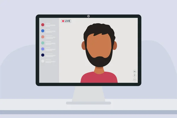 Ung Indian Manlig Bloggare Live Streaming Online Händelse Webbplats Gränssnitt — Stock vektor