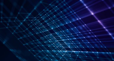 Bakış açısında renkli soyut geometri arkaplanı. veri ve kod bağlantısı. Noktaların ve çizgilerin yapısı.