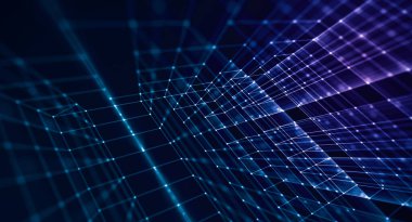 Veri ve kodun soyut yapısı. Lider ışıklar. Noktaların ve çizgilerin birleşimi. teknoloji ve bilim konsepti.