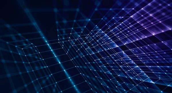 Veri ve kodun soyut yapısı. Lider ışıklar. Noktaların ve çizgilerin birleşimi. teknoloji ve bilim konsepti.
