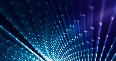 Bağlantı noktaları ve çizgiler, teknoloji geçmişi mor ve mavi. Veri kavramı. 3d oluşturma.