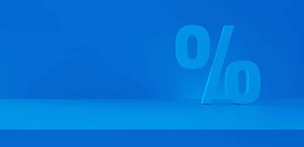 Desconto Percentual Fundo Azul Panorâmico Conceito Venda Compras Renderização — Fotografia de Stock