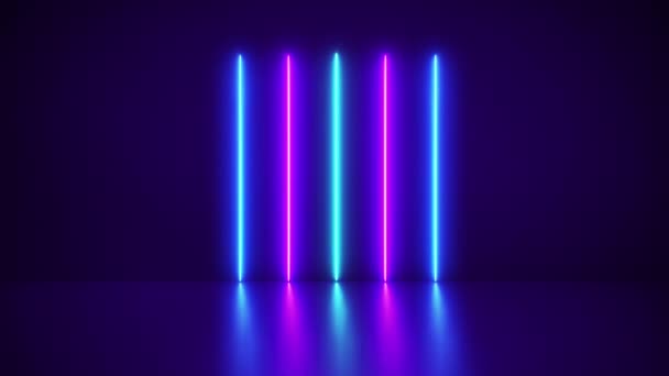 未来論的アブストラクト青と紫のネオンラインライトの形カラフルな背景と反射 レーザーショー ナイトクラブインテリアライト ループ4K — ストック動画