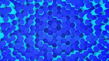 Altıgen mavi arka plan. Teknoloji, ağ, bağlantılı konsept. 3d döngü oluşturma.