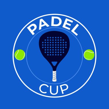 Padel tenis kupasının logosu raket ve toplarla dolu, şampiyonluk turnuvası için tasarlanmış, rekabeti ve sportmenliği teşvik eden