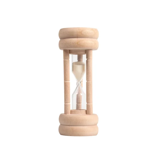 Relógio de areia de madeira isolado no fundo branco — Fotografia de Stock