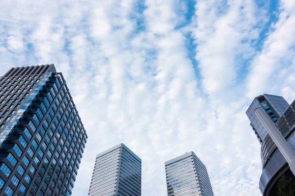 Des Silhouettes Modernes Gratte Ciel Verre Dans Ville — Photo