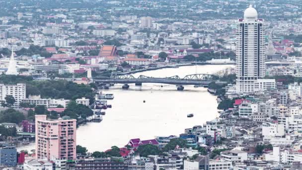 Timelapse Vista Aérea Cidade Banguecoque Sobre Rio Chao Phraya Também — Vídeo de Stock