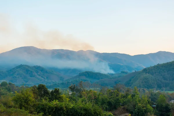 Kouř Lesních Požárů Severu Thajska — Stock fotografie