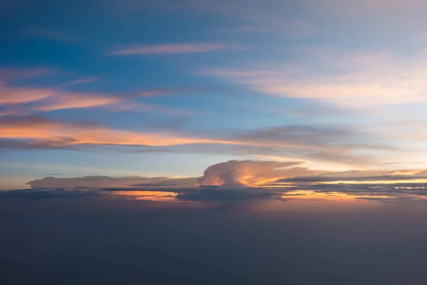 Coucher Soleil Pendant Crépuscule Depuis Fenêtre Avion — Photo