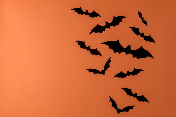 Хэллоуин праздник минимальный вид сверху летучих мышей на оранжевом фоне. Хэллоуин
.